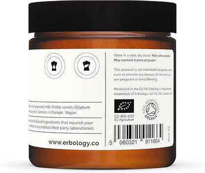 Erbology Organic Milk Thistle Powder 2.1 oz - 20 Servings - 180mg Silymarin per Serving - Liver Health - Cold-Pressed from 100% Milk Thistle Seeds - Sustainably Sourced in Europe - Vegan - GMO-Free