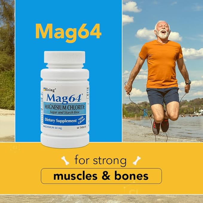 Rising Pharma - Mag64 Magnesium Chloride with Calcium Tablets - 60 Counts