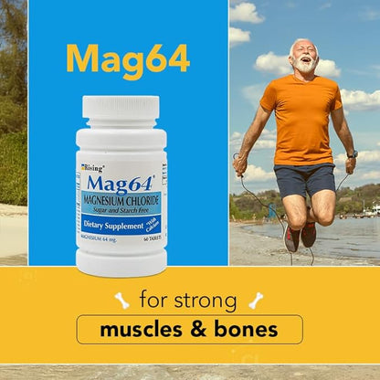 Rising Pharma - Mag64 Magnesium Chloride with Calcium Tablets - 60 Counts