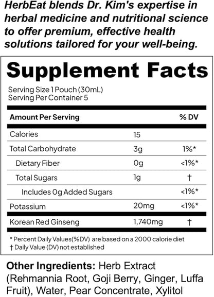 Korean Red Ginseng Prime Extract with 11mg Ginsenosides - Boost Energy, Memory & Immunity, 6-Year-Old Ginseng Drink for Circulation & Skin -5 Pouches (30mL*5)