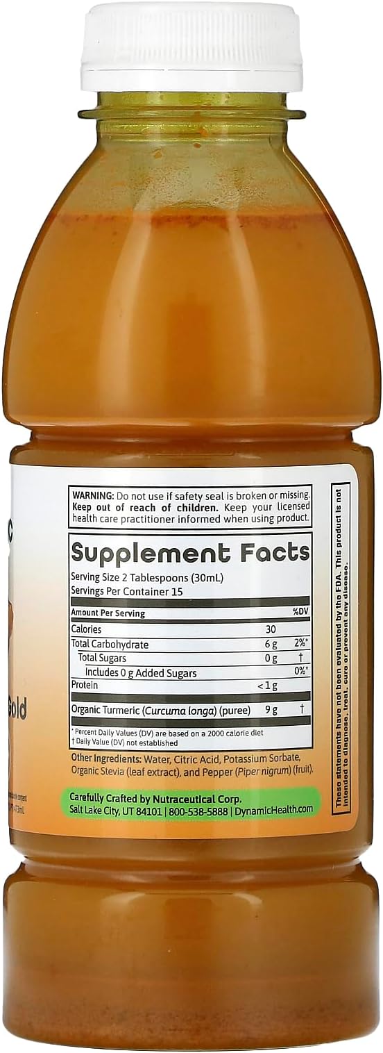 Dynamic Health Turmeric Gold, Turmeric 100% Juice, No Additives, Joint Support, Vegan, Gluten Free, Non-GMO, 16 oz