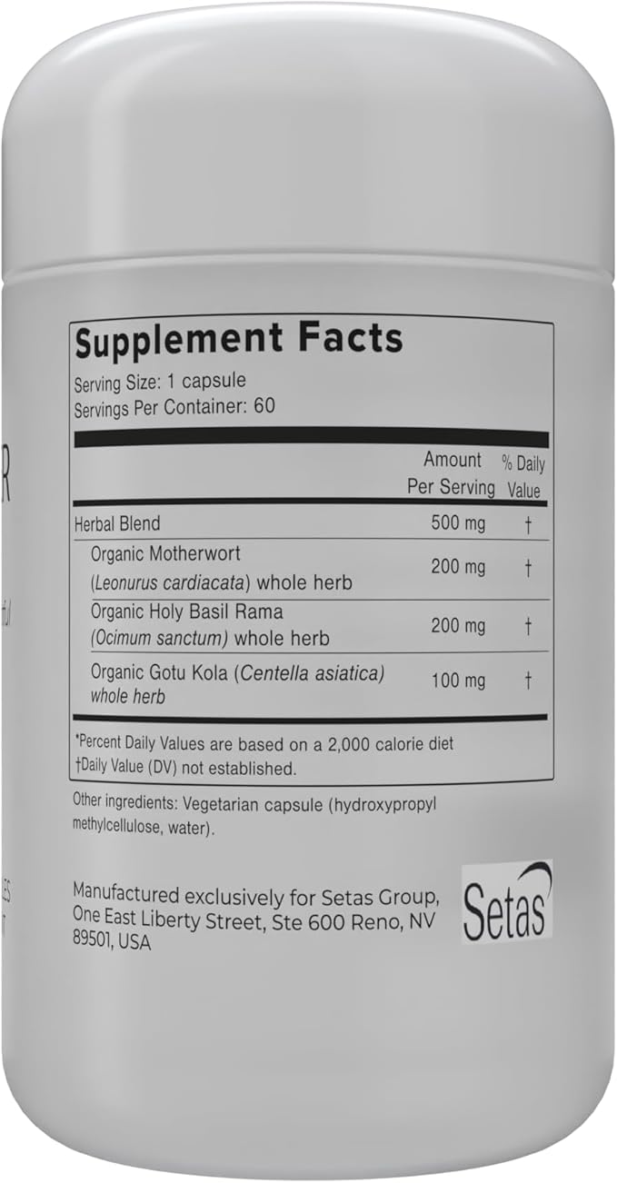 SEEKER Botanical Supplement by Setas – Organic Motherwort, Gotu Kola, & Holy Basil to Support Deep Introspective Reflection & Self-Exploration, Vegan & Non-GMO, 60-Day Supply