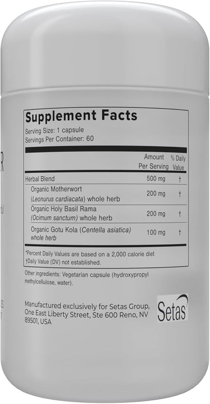SEEKER Botanical Supplement by Setas – Organic Motherwort, Gotu Kola, & Holy Basil to Support Deep Introspective Reflection & Self-Exploration, Vegan & Non-GMO, 60-Day Supply