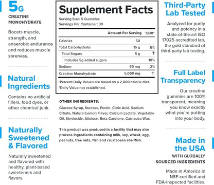 LEGION Creatine Monohydrate Gummies - Clean Creatine Gummies for Muscle Gain, Improving Endurance & Post Workout Recovery - Creatine Supplement for Maximum Absorption (150 Lemon Drop Gummies)