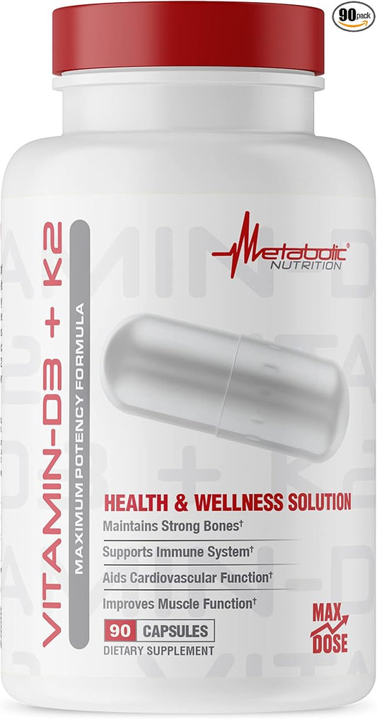 Metabolic Nutrition Vitamin D3 + K2, Bone and Heart Health Formula, Immune Support, 90 Veggie Caps 7000IU per Capsule Max Dose