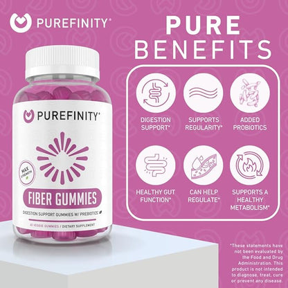 Fiber Gummies for Adults with Inulin FOS from Chicory Root, Sugar Free Prebiotic Supplement for Daily Digestion & Constipation Support – Non-GMO, Vegan, 60 Count