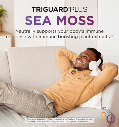 TriGuard Plus Sea Moss - Irish Sea Moss, Olive Leaf & Ginger Root Extract Liquid Tincture 2 fl oz | For Thyroid, Digestion, Immune Support & Energy | Alcohol-Free, Non-GMO, Made in USA