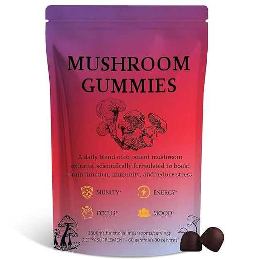 Sky Nutrition Mushroom Gummies, 12 in 1 Mushroom Blend with Lions Mane, Turkey Tail, Organic Reishi, Cordyceps, Immune Support & Energy Boost, Mushroom Supplement for Adults, Non-GMO, 60 Gummies