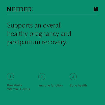Needed. Expertly-Formulated Prenatal Vitamin D3/K2 | for Fertility, Pregnancy Breastfeeding, and Postpartum, Healthy Immunity and Bone Development, Supports Breast Milk Vitamin D Levels | 60 Capsules