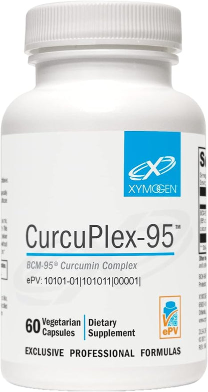 XYMOGEN CurcuPlex-95 - Turmeric Curcumin Supplements with Enhanced Bioavailability - Daily Brain Support Supplement (60 Vegan Turmeric Capsules)