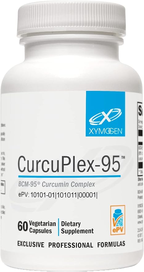 XYMOGEN CurcuPlex-95 - Turmeric Curcumin Supplements with Enhanced Bioavailability - Daily Brain Support Supplement (60 Vegan Turmeric Capsules)