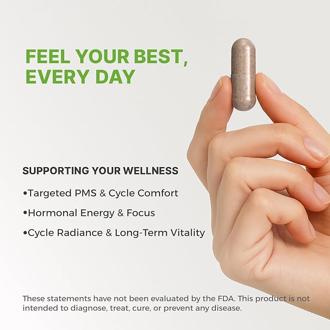 Women’s Cycle Ease - PMS and Menstrual Support Inspired by Chinese Herbal Wisdom for Hormonal Balance & Inner Calm - with Dong Quai & Notoginseng - Made in USA - 60 Vegan Capsules