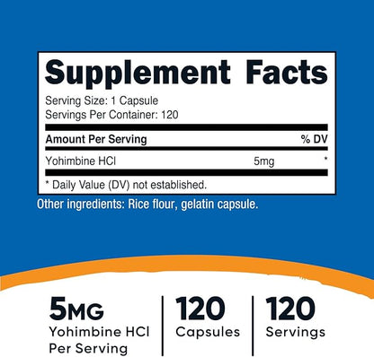 Nutricost Yohimbine HCl 5mg, 120 Capsules - Gluten Free and Non-GMO