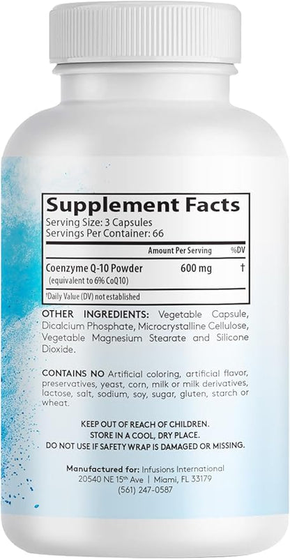 Infusions Maximum Strength Pure CoQ10 600mg 200 Capsules High Absorption Gluten Free Non-GMO (2)