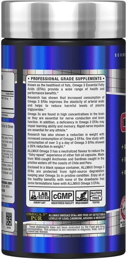 ALLMAX Nutrition Omega 3 Ultra-Pure Cold-Water Fish Oil Concentrate, 180 Count