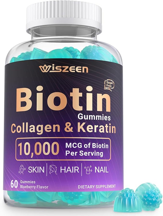 Sugar Free Biotin Gummies, Biotin Collagen Gummy with Keratin for Hair Skin Nails, Biotin Supplement for Women & Men