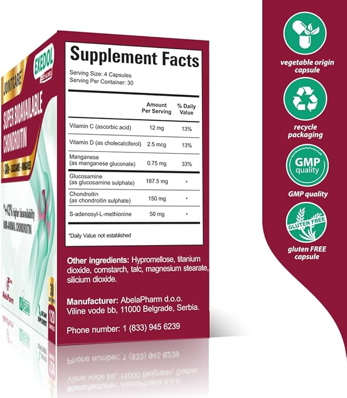 Chondroitin Glucosamine Capsules. Supports Joints and Helps Cartilage Regeneration, 120 Count