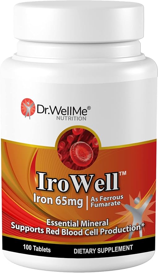 Irowell, The Power of Iron! Made with Ferrous Fumarate, Anion Ferrous Salt, 65mg, 100 Tablets, 100 Day Supply