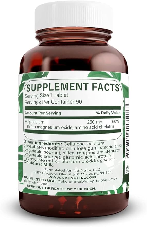Natural Nutra Chelated Magnesium Oxide 250 mg - High Absorption for Strong Bones, Heart Health, Energy Boost, Gluten-Free, Non-GMO, 90 Tablets (3 Pack) in BPA-Free Recyclable Glass Bottles