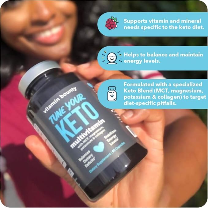 Vitamin Bounty Tune Your Keto Multivitamin – Keto-Specific Nutritional Support with Magnesium, Potassium, and MCT for Energy, Cramp Relief, and Nutrient Optimization, GLP-1 Support - 90 Capsules