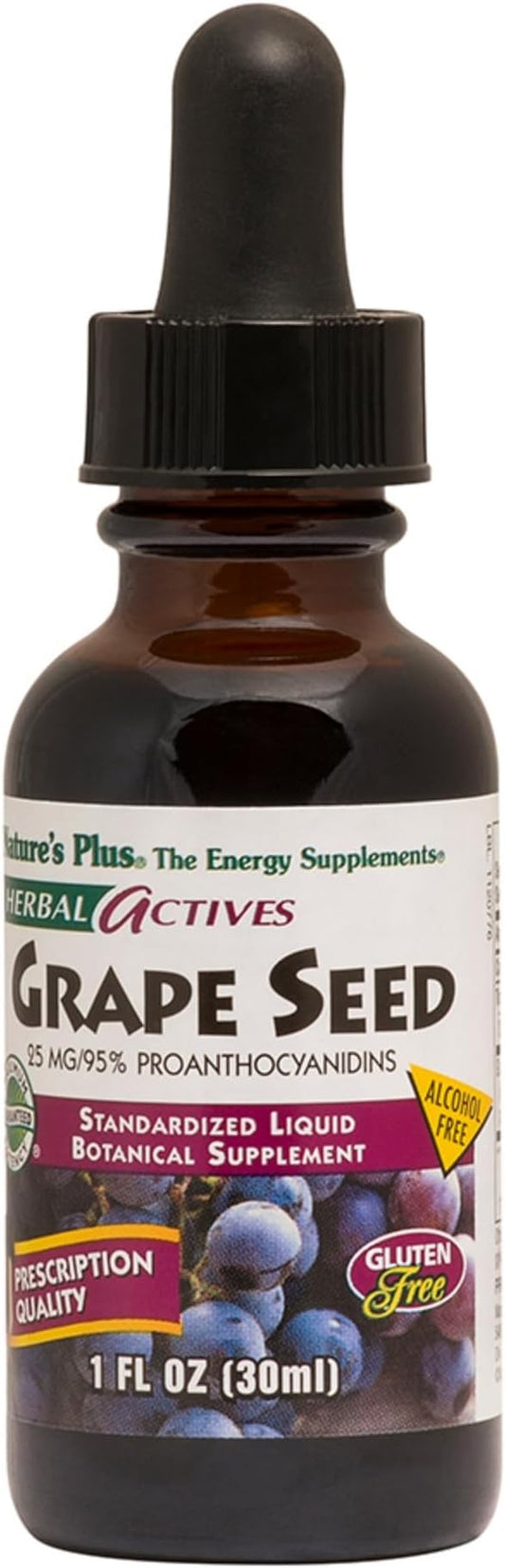 Natures Plus Herbal Actives Grape Seed 25 mg Liquid Suspension - Vegan Drops, 1 fl oz - Vegetarian, Gluten-Free - 30 Servings