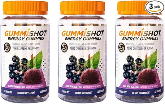 Energy Gummies, 2475 mg of Plant-Based Caffeine Chews per Bottle, Long Lasting Energy Boosters, Elderberry 33 Count (Pack of 3)