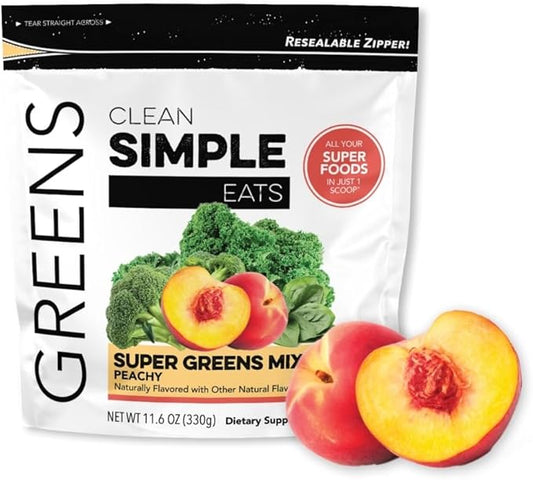 Clean Simple Eats Peachy Greens Juice & Smoothie Mix, Gluten Free, With Chlorella & Spirulina Superfoods (30 Servings)