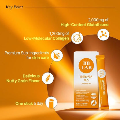 BB LAB [Korean Pick Collagen] Low Molecular Collagen 5000, Glutathione Max, Powder Stick Halal Certified Korean Marine Collagen, Fish Collagen, Vitamin C, Glutathione, Fast Absorption