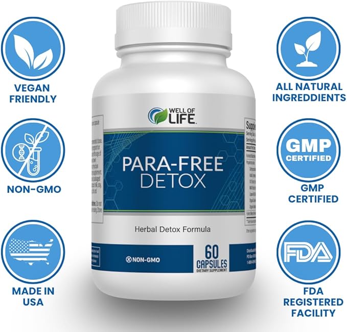 Well of Life para-Free Detox: Immune Support & Natural Detox Blend with Zinc, Black Walnut, Wormwood, Goldenseal, Cranberry & Garlic. Synergistic Formula for Overall Wellness: 60 V Capsules