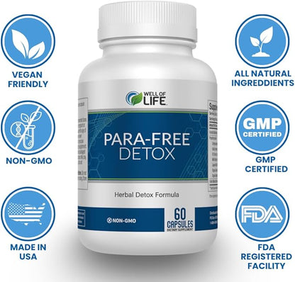 Well of Life para-Free Detox: Immune Support & Natural Detox Blend with Zinc, Black Walnut, Wormwood, Goldenseal, Cranberry & Garlic. Synergistic Formula for Overall Wellness: 60 V Capsules