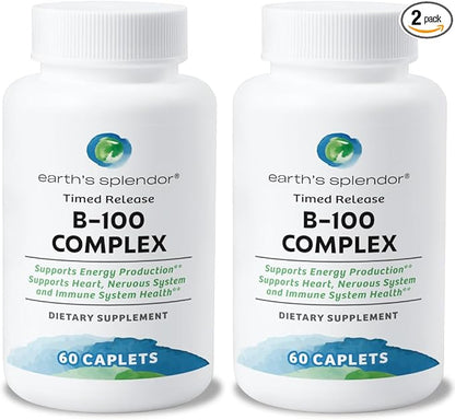 Earth's Splendor Vitamin B Complex – Supports Energy, Metabolism, and Immune Function – Complete B-Vitamin Formula for Men & Women, 60 Tablets, 2-Month Supply