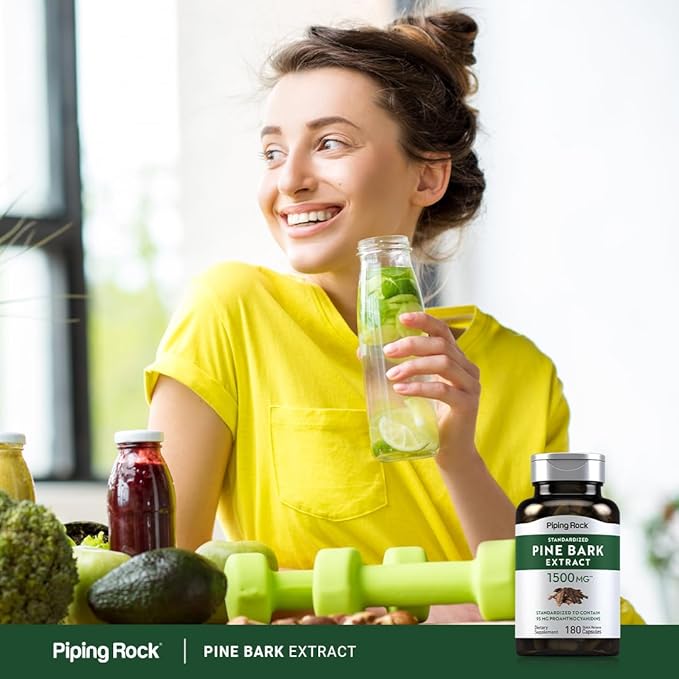 Piping Rock Pine Bark Extract Capsules | 1500mg | 180 Count | Non-GMO, Gluten Free Supplement