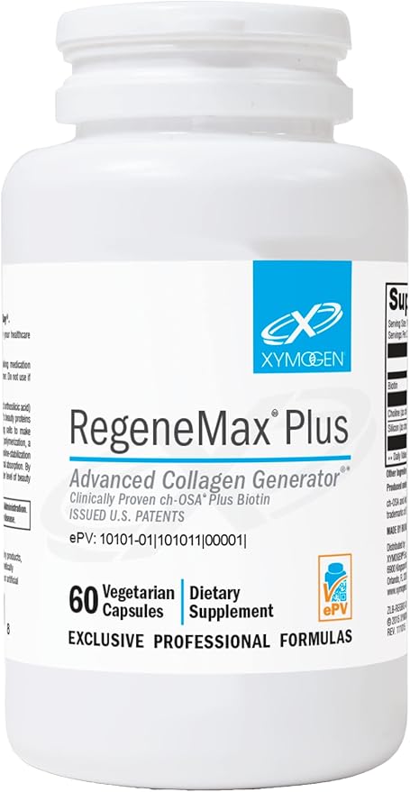 XYMOGEN RegeneMax Plus - Advanced Collagen Supplements with Biotin & Clinically Tested ch-OSA - Supports Skin, Hair, Nails & Bone Health - Collagen for Women & Men (60 Capsules)