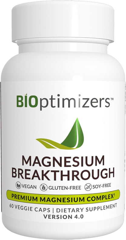 BIOptimizers Magnesium Breakthrough Supplement 4.0 - 7 Forms of Mg: Glycinate, Malate, Citrate, and More - Natural Support for Sleep and Cognitive Function - 60 Capsules- Calming Vitamins Complex