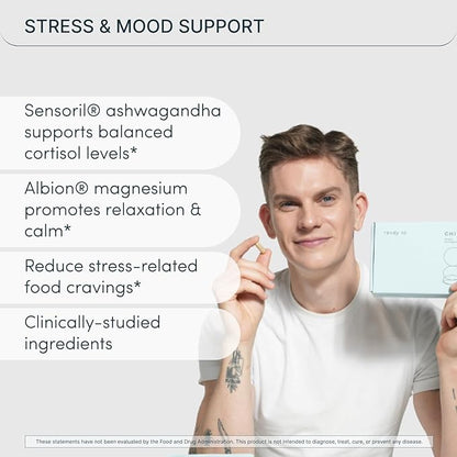CHILL Stress Relief Supplement – Cortisol Supplements for Women & Men - Relaxation & Calm – Magnesium, Ashwagandha, L-Theanine, B Complex – 60 Capsules