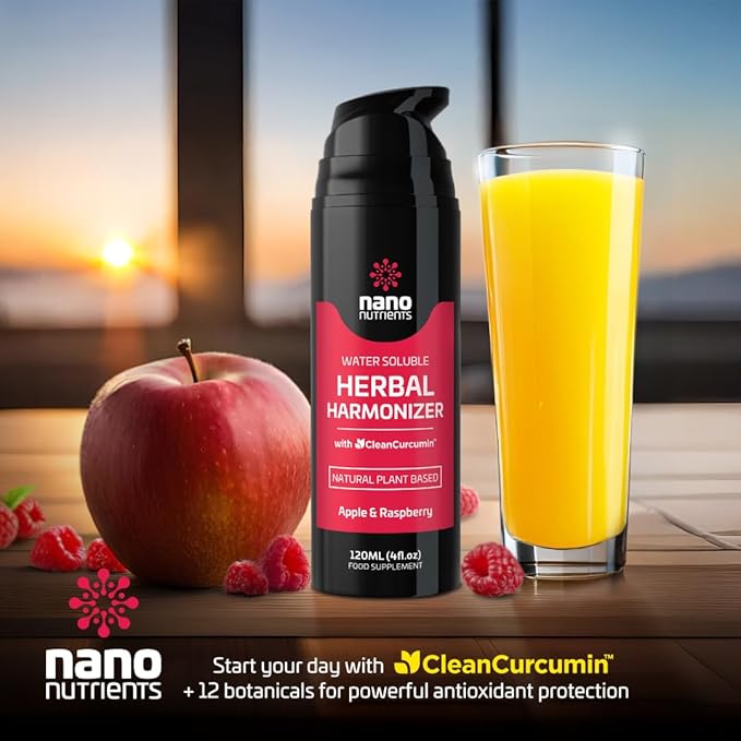 Herbal Harmonizer with CleanCurcumin(TM) - Multi Botanical Antioxidants Supplement - Water Soluble - Nano Curcumin - Holistic Wellness Defender - Healthy Drink Mix (4 fl.oz, Apple and Raspberry)