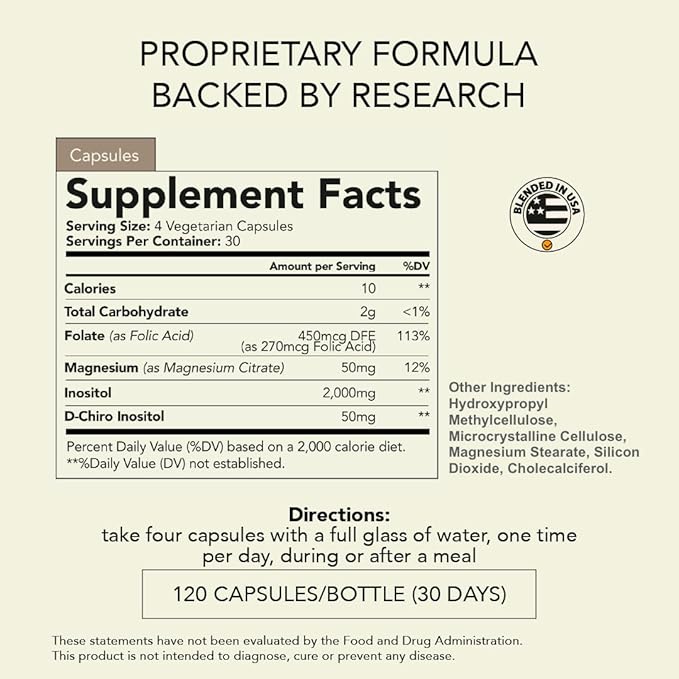 Rhea Silvia Essentials Inositol Supplement | Inositol & D-Chiro Inositol Supplement for Women, Folate & Magnesium | 120 Capsules