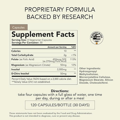 Rhea Silvia Essentials Inositol Supplement | Inositol & D-Chiro Inositol Supplement for Women, Folate & Magnesium | 120 Capsules