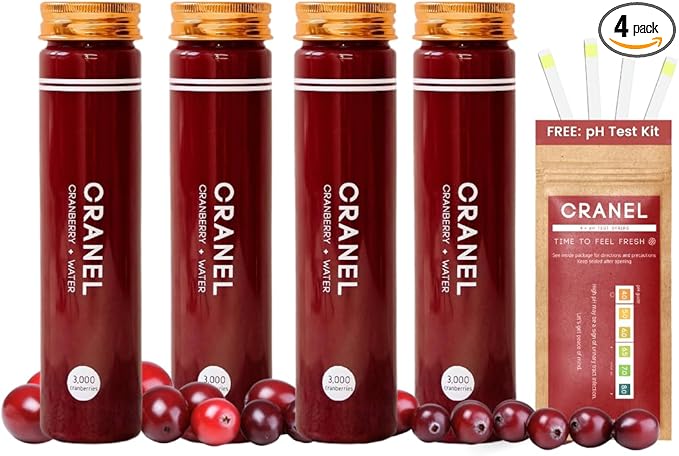 CRANEL UTI Support Cranberry Elixir, 4X Bottles (Monthly Supply) Clinically-Proven & Antibiotic-Free, Packed with 3,000 Real Cranberries (Tart Taste) Vegan & Non-GMO, Zero Added Sugar