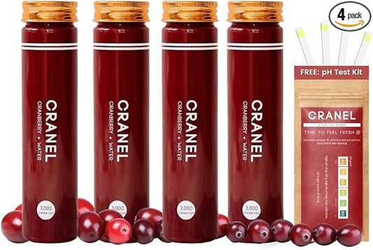 CRANEL UTI Support Cranberry Elixir, 4X Bottles (Monthly Supply) Clinically-Proven & Antibiotic-Free, Packed with 3,000 Real Cranberries (Tart Taste) Vegan & Non-GMO, Zero Added Sugar