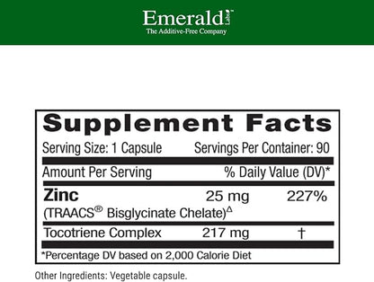 Emerald Labs Zinc 25mg - Immune Support, Digestive Health, Oxidative Stress Support - Made with Zinc Bisglycinate - Vegan & Gluten-Free - 90 Vegetable Capsules