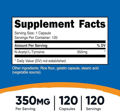 Nutricost N-Acetyl L-Tyrosine (NALT) 350mg, 120 Capsules (3 Bottles) - Gluten Free, Non-GMO