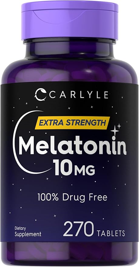 Carlyle Melatonin 10mg | 270 Tablets | with L-Theanine | Vegetarian, Non-GMO, Gluten Free Supplement