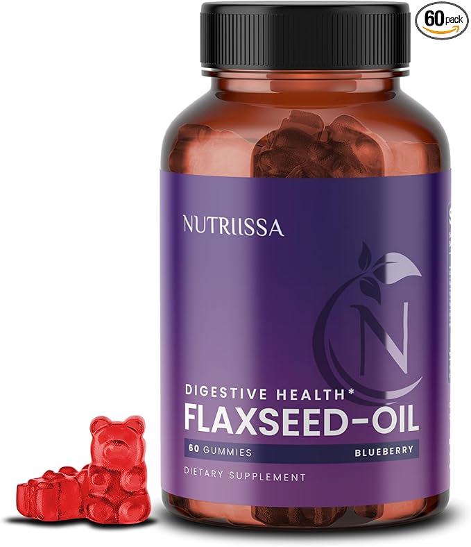 Nutriissa Flaxseed Gummies – Digestive Health & Omega Support – EPEB Certified for Purity & Potency – 60 Blueberry Flavored Vegan Gummies