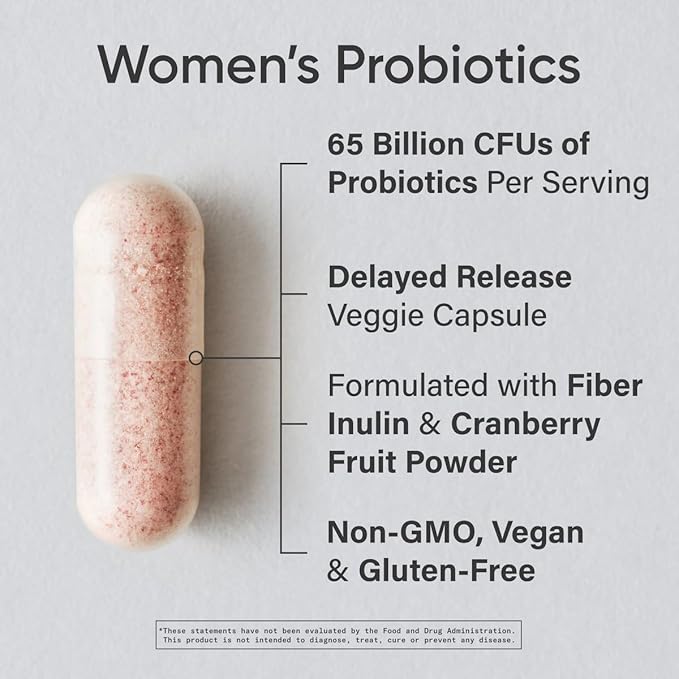 Sports Research Probiotics with Prebiotics & Cranberry | Women's Probiotic Blend with 65 Billion CFU at Expiration | Gluten Free, Non-GMO Verified & Vegan Certified (30 Count)