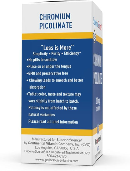 Superior Source Chromium Picolinate - Supplement Formula Supports Healthy Sugar Metabolism - 500 mcg, 50 Instant Dissolve Tablets