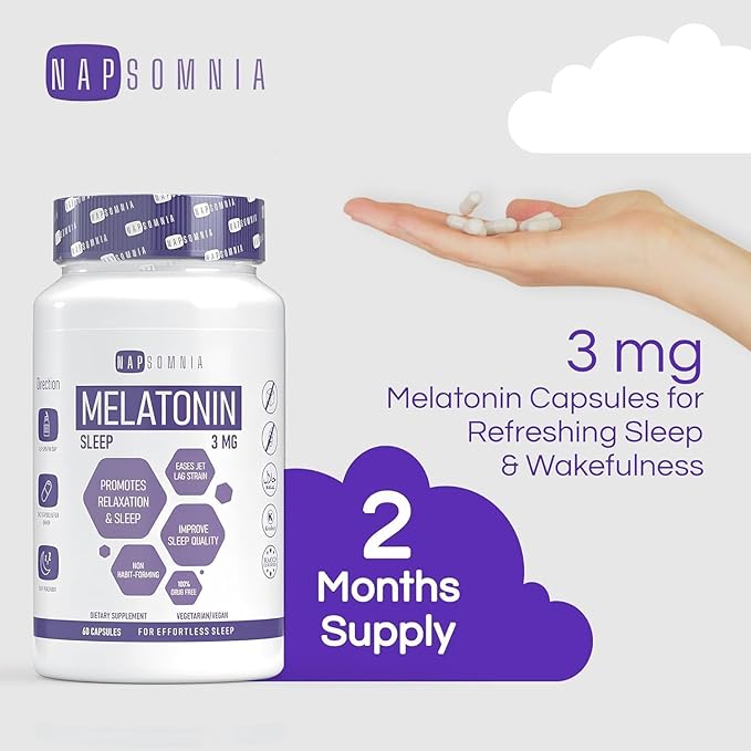 Melatonin for Sleeping for Men & Women - Sleep Melatonin -Valerian Root Extract - Vegetarian 3mg Melatonin Capsules - Sleep Aid for Adults - Deep Sleep Supplements to Ease Jet Lag Strain