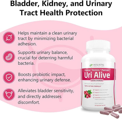 Uri Alive Extra Strength Urinary Support Supplement for Urinary Tract, Bladder, Gut Flora, and Immune System Health (60 Count (Pack of 2))