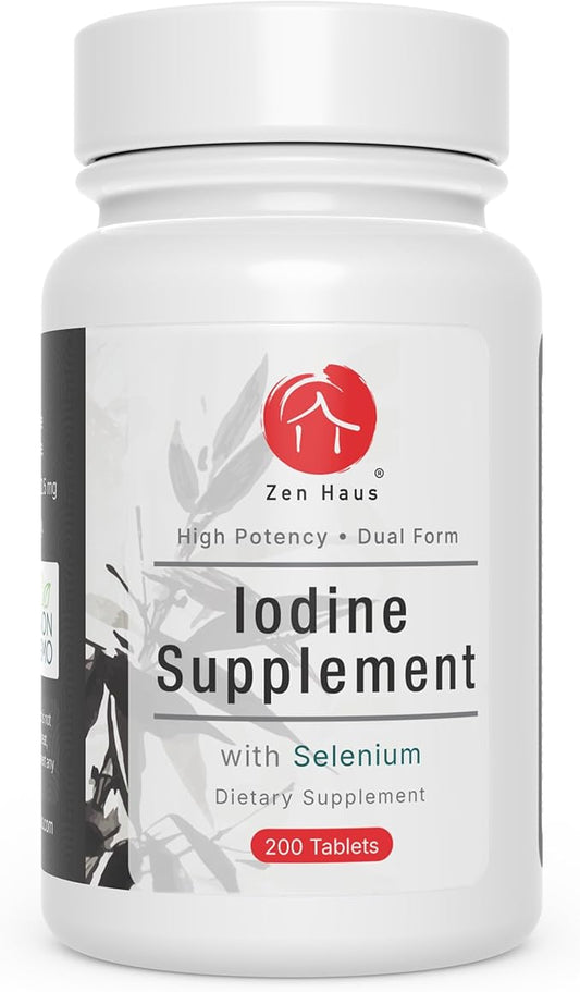 Zen Haus 12.5 mg with Selenium (as Selenomethionine) and More - 200 Tablets - Thyroid Plus Immune Support - High Potency Iodine Tablets - Compare to Lugol's Iodine Pills