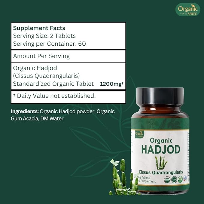 HADJOD - CISSUS 120 Tablets | Cissus Quadrangularis (Hadjod) | USDA Organic Certified | Organic and Natural 120tab